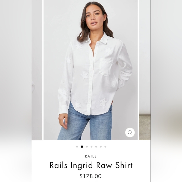 NWOT Rails Linen Blend Ingrid Raw White Stars Applique Shirt size M (see flaw) - Picture 2 of 16